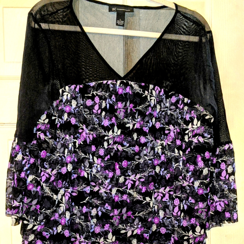 INC International Concepts Black layered Top